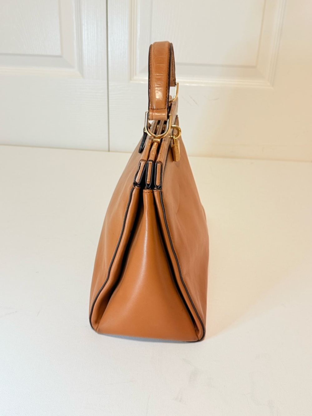 Michael Kors Gramercy Medium Acorn Leather Satchel - Croc Trim - Picture 5 of 14